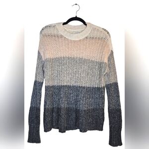 0016 American Eagle Striped White Pink Grey Pullover Wool Sweater Cozy Size S